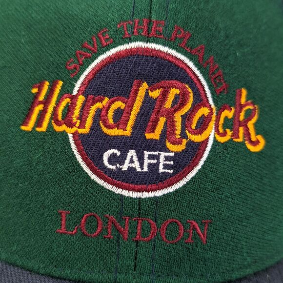 Vintage Hard Rock Cafe Blue Green Burgundy Snapback Hat Wool London 90s Retro OS - Picture 7 of 10